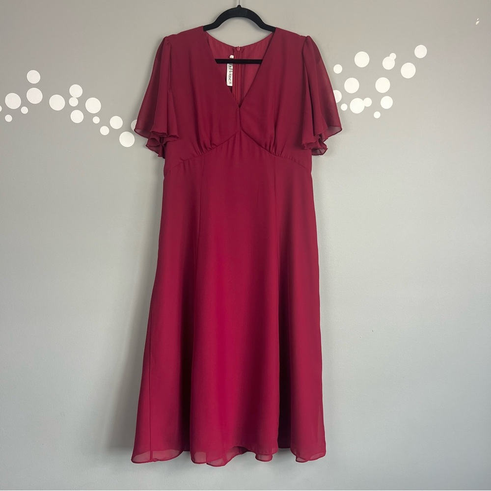 JJ's House Chiffon A-Line Gown Flutter Sleeve V-Neck Formal Dress Size XL